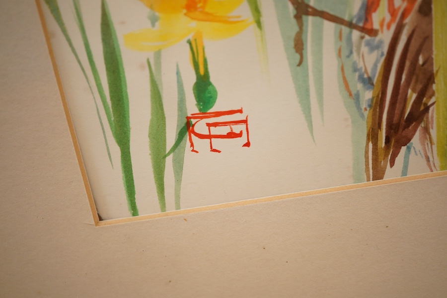 Elizabeth Jane Lloyd (1928-1995), Two watercolours from the garden calendar, comprising March and April, exhibited at Royal Botanic Gardens, Kew 1991 with paperwork, each 53 x 36cm